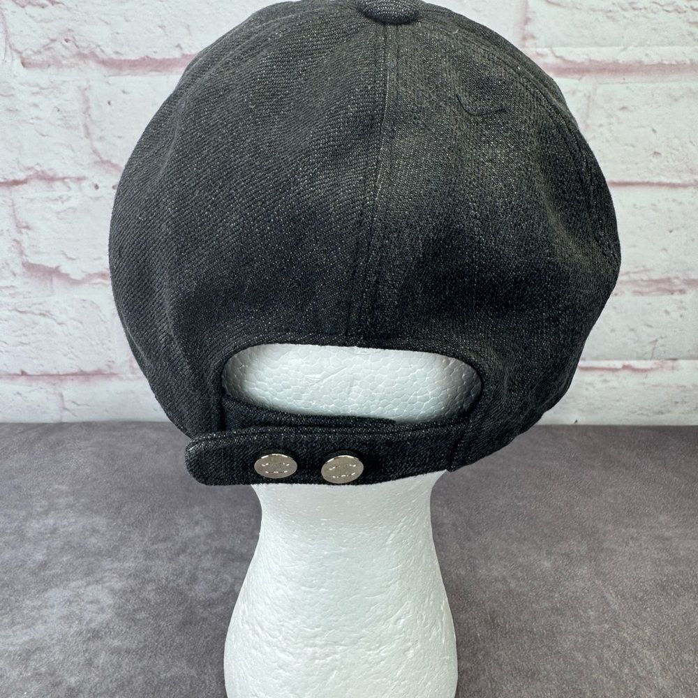 Chanel 22P Black Denim Sequin CC White Logo Baseball Cap Curved Peak Hat - Picture 6 of 13